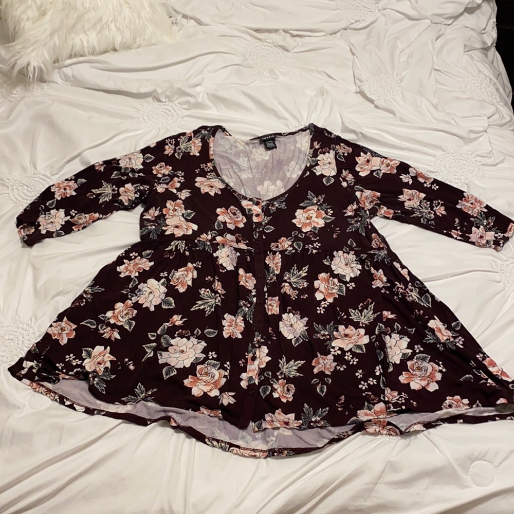 Burgundy Floral Babydoll shirt from Torrid